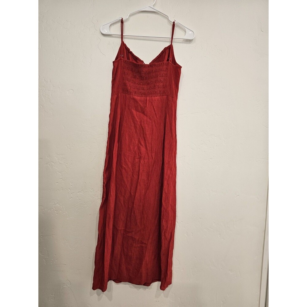 H&M Women's Red Crinkled Midi Dress Sleeves Size Small - Picture 2 of 5
